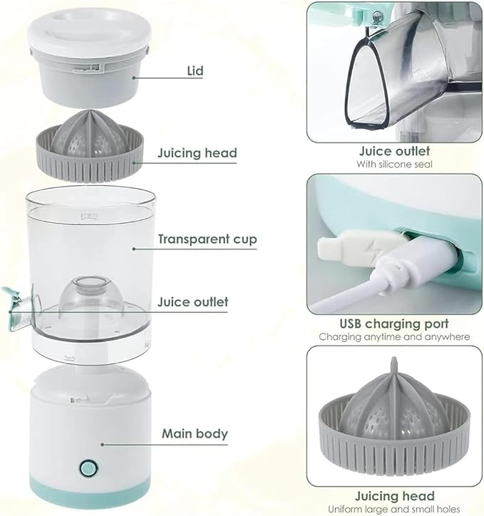 Portable Electric Citrus Juicer Hands-Free Rechargeable